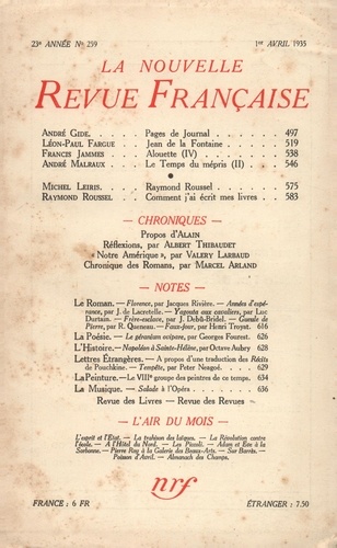 La Nouvelle Revue Française (1908-1943) N° 259 avril 1935