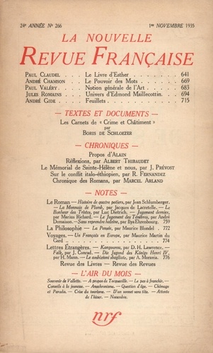 La Nouvelle Revue Française (1908-1943) N° 266 novembre 1935
