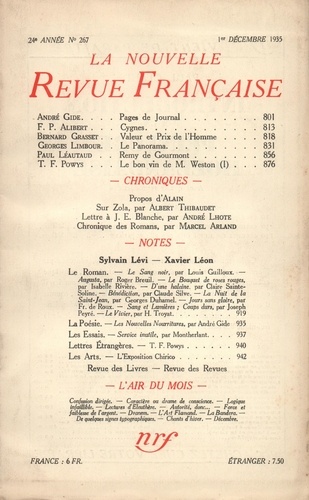 La Nouvelle Revue Française (1908-1943) N° 267 décembre 1935