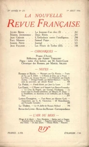 La Nouvelle Revue Française (1908-1943) N° 275 août 1936