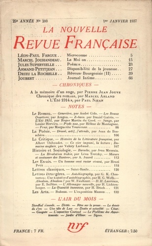 La Nouvelle Revue Française (1908-1943) N° 280 janvier 1937