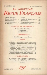 La Nouvelle Revue Française (1908-1943) N° 290 novembre 1937