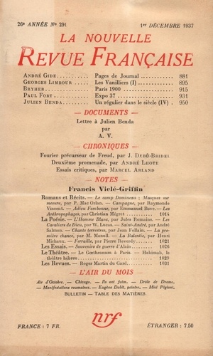 La Nouvelle Revue Française (1908-1943) N° 291 décembre 1937