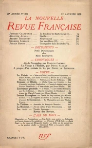 La Nouvelle Revue Française (1908-1943) N° 292 janvier 1938