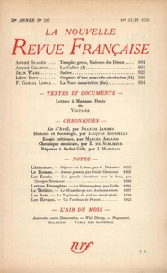 La Nouvelle Revue Française (1908-1943) N° 297 juin 1938