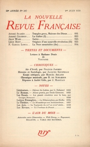 La Nouvelle Revue Française (1908-1943) N° 297 juin 1938