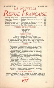 La Nouvelle Revue Française (1908-1943) N° 299 août 1938