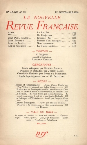 La Nouvelle Revue Française (1908-1943) N° 300 sept 1938