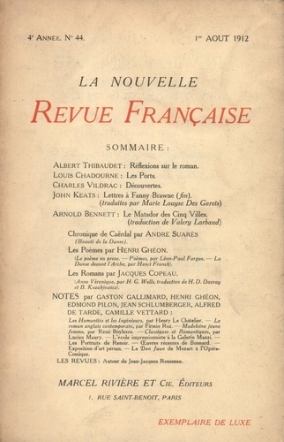 La Nouvelle Revue Française (1908-1943) N° 44 août 1912