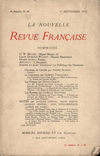 La Nouvelle Revue Française (1908-1943) N° 45 sept 1912