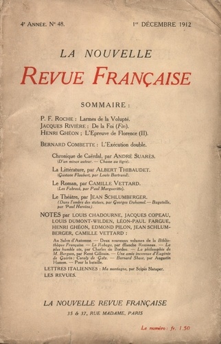 La Nouvelle Revue Française (1908-1943) N° 48 décembre 1912