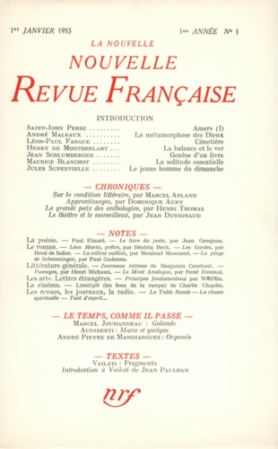 La Nouvelle Revue Française N° 1, Janvier 1953