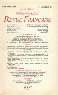  Gallimard - La Nouvelle Revue Française N° 10 octobre 1953 : .
