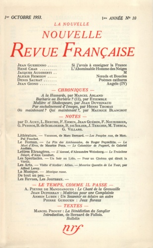 La Nouvelle Revue Française N° 10 octobre 1953