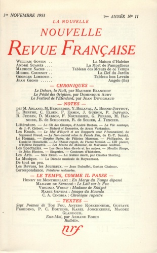 La Nouvelle Revue Française N° 11 novembre 1953