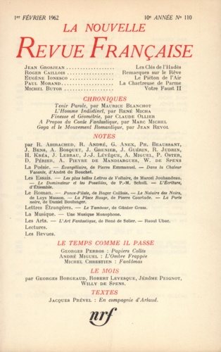 La Nouvelle Revue Française N° 110 février 1962