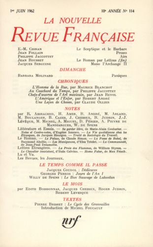 La Nouvelle Revue Française N° 114, juin 1962