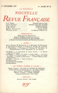  Gallimard - La Nouvelle Revue Française N° 12 décembre 1953 : .