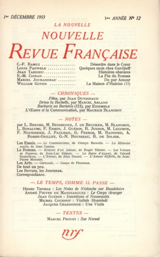 La Nouvelle Revue Française N° 12 décembre 1953