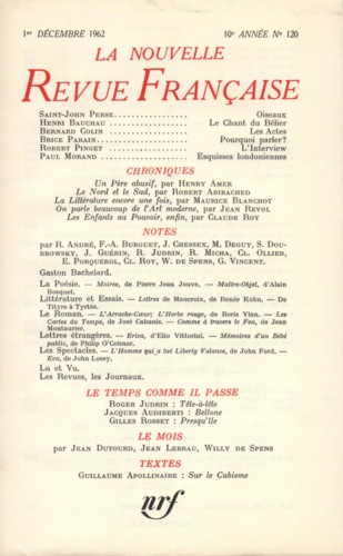 La Nouvelle Revue Française N° 120 décembre 1962