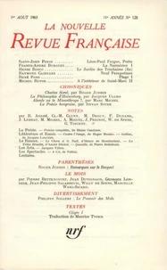 La Nouvelle Revue Française N° 128, août 1963