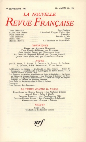 La Nouvelle Revue Française N° 129 sept 1963