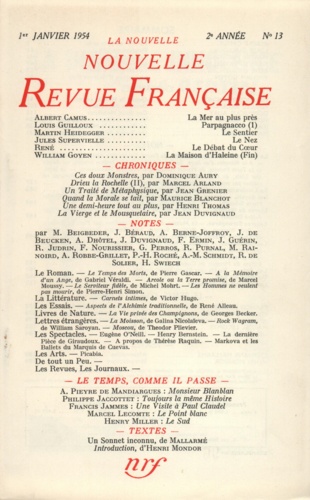 La Nouvelle Revue Française N° 13 janvier 1954