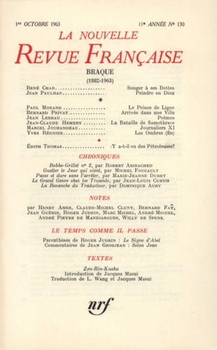 La Nouvelle Revue Française N° 130 octobre 1963