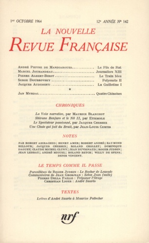 La Nouvelle Revue Française N° 142 octobre 1964