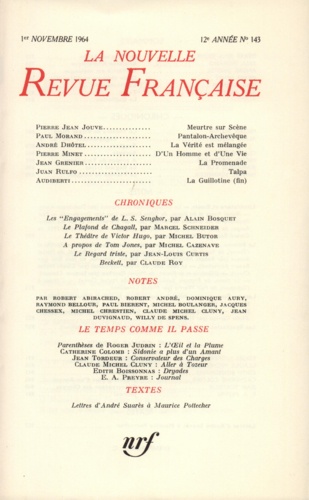 La Nouvelle Revue Française N° 143 novembre 1964