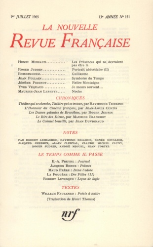 La Nouvelle Revue Française N° 151 juillet 1965