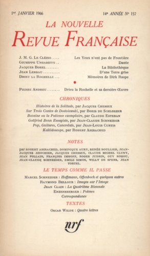 La Nouvelle Revue Française N° 157 janvier 1966