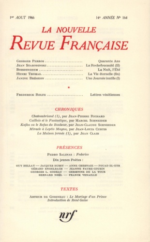 La Nouvelle Revue Française N° 164, aout 1966