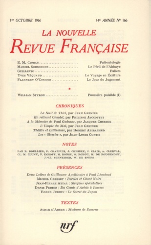 La Nouvelle Revue Française N° 166 octobre 1966