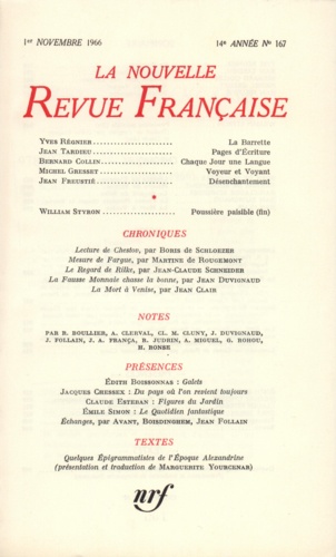 La Nouvelle Revue Française N° 167 novembre 1966