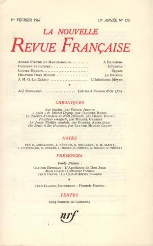La Nouvelle Revue Française N° 170 février 1967