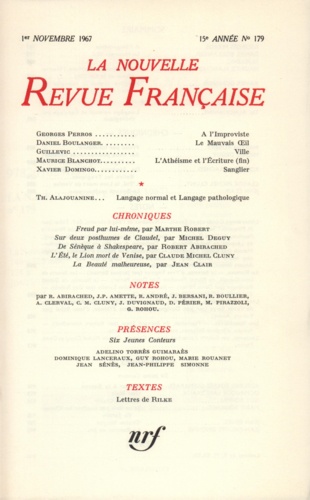 La Nouvelle Revue Française N° 179 novembre 1967