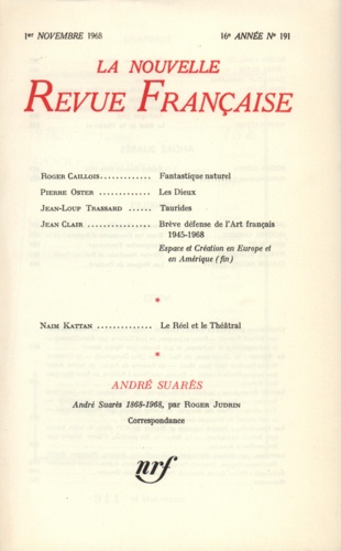 La Nouvelle Revue Française N° 191 novembre 1968