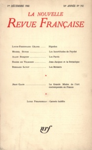  Gallimard - La Nouvelle Revue Française N° 192 décembre 1968 : .