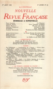  Gallimard - La Nouvelle Revue Française N° 20, Août 1954 : Hommage à Jules Supervielle.