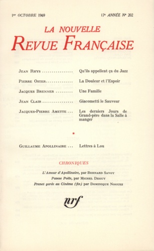 La Nouvelle Revue Française N° 202 octobre 1969