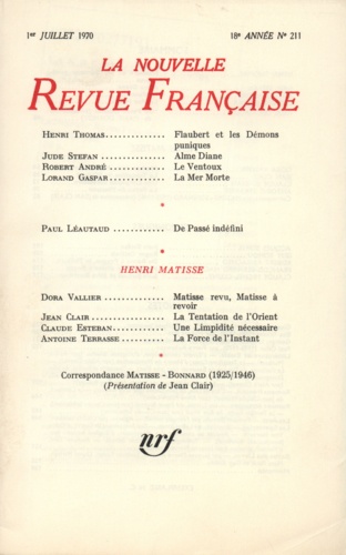 La Nouvelle Revue Française N° 211 juillet 1970