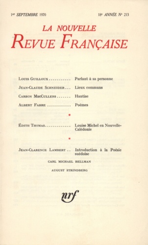 La Nouvelle Revue Française N° 213 sept 1970