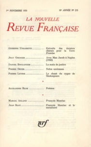  Gallimard - La Nouvelle Revue Française N° 215 novembre 1970 : .