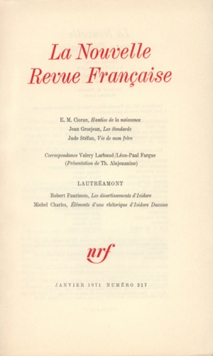 La Nouvelle Revue Française N° 217 janvier 1971