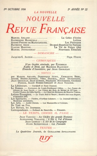 La Nouvelle Revue Française N° 22, octobre 1954