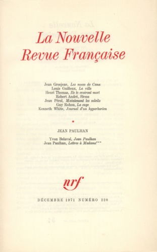 La Nouvelle Revue Française N° 228 décembre 1971