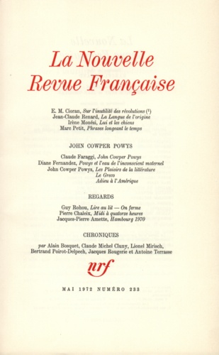La Nouvelle Revue Française N° 233 mai 1972