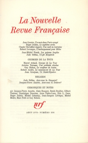 La Nouvelle Revue Française N° 236, aout 1972