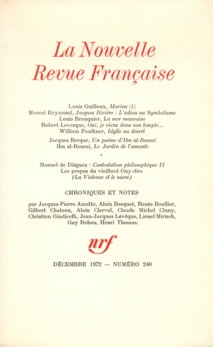 La Nouvelle Revue Française N° 240 décembre 1972